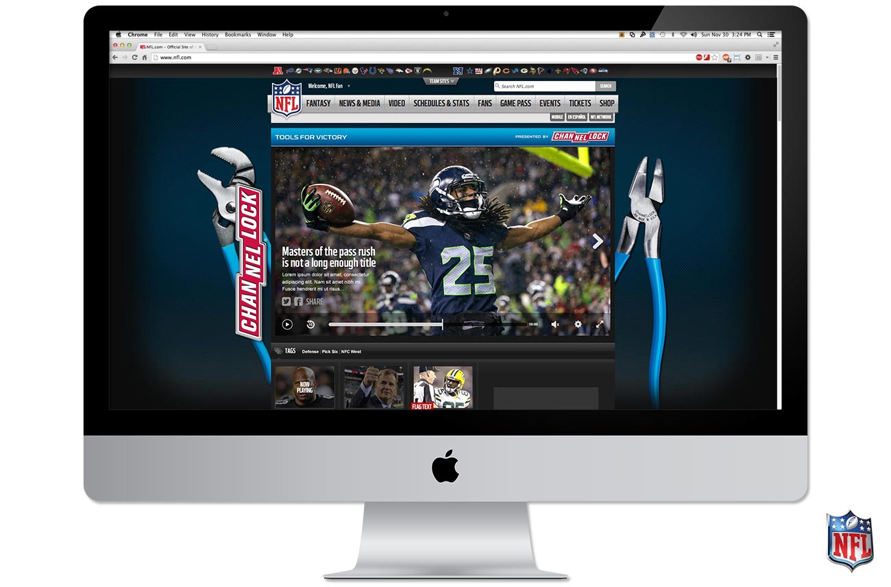NFL website homepage featuring Seattle Seahawks content.