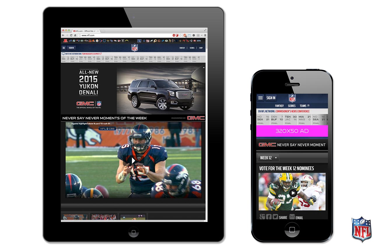 Tablet and smartphone displaying NFL football content.