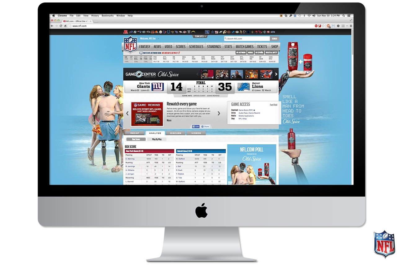 A sports website displaying a basketball game scoreboard on an Apple iMac.