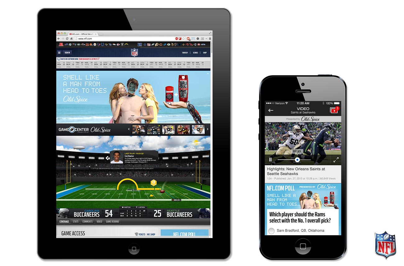Tablet and smartphone displaying sports and news apps side by side.