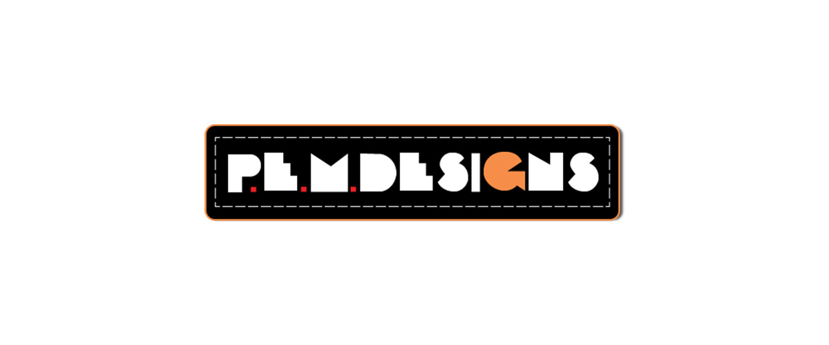 A black rectangular logo with stylized white and orange text spelling 'PLM Designs'.