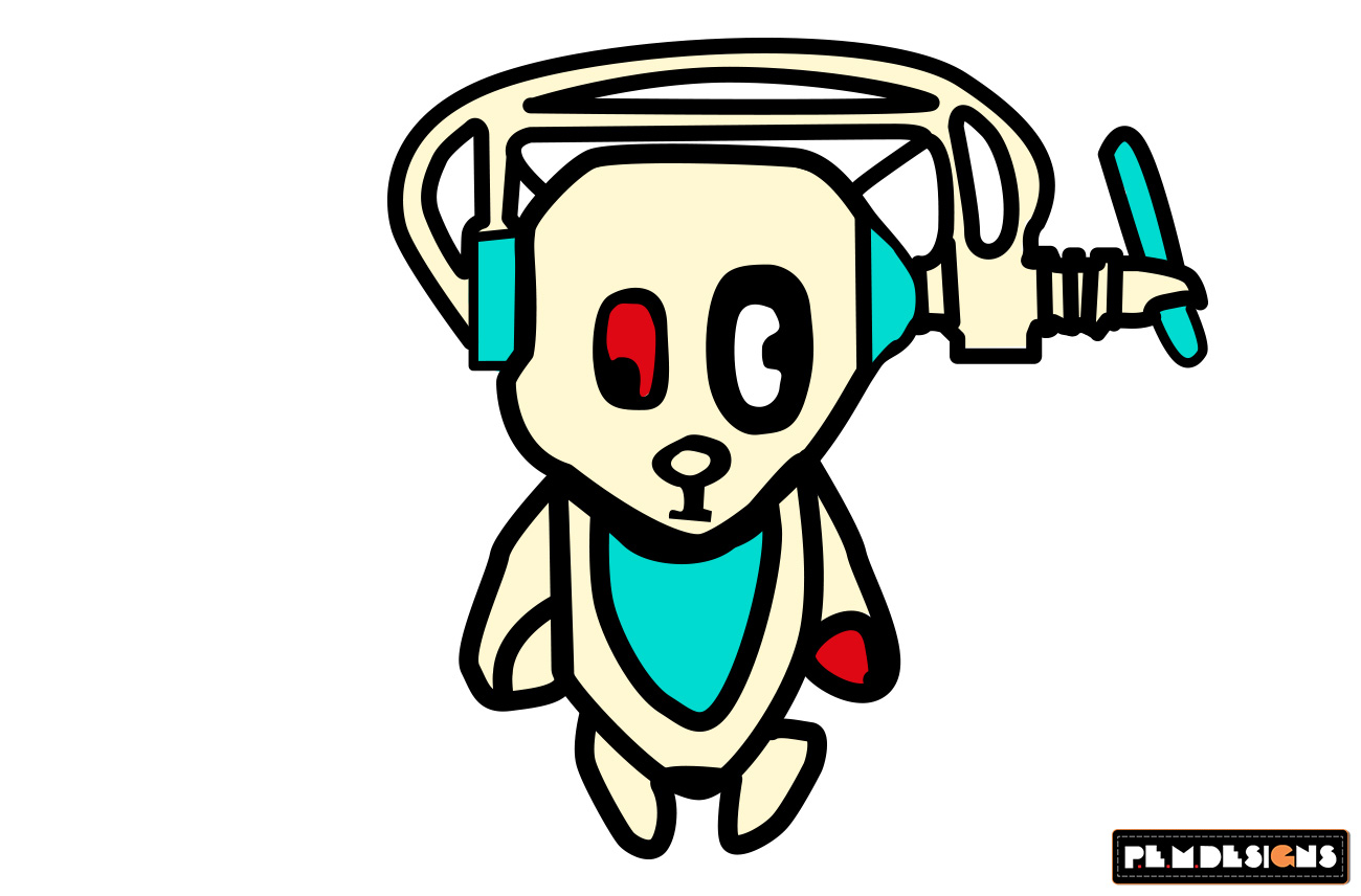 Cute robot with headphones and a microphone, ready to chat.